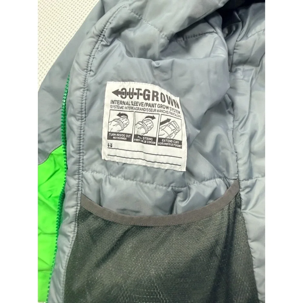 Columbia Kids L Hooded Puffer Jacket Full Zip Green/Gray Ski Winter